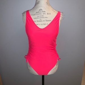 Bright Pink Medium One Piece Swimsuit w Open Back
